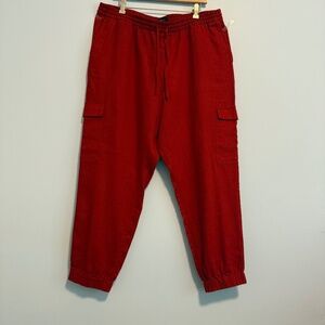 Banana Republic Women’s Linen Blend Dark Red Cargo Pants Size XL‎